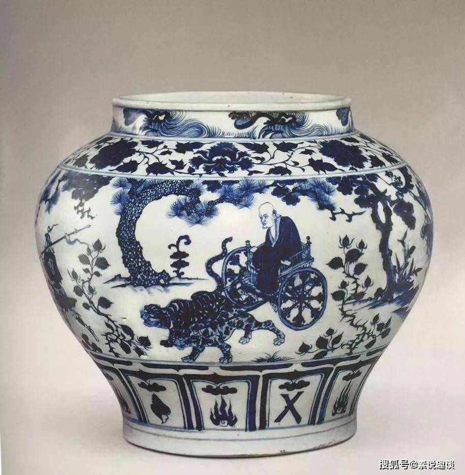 中国古美術・元代青花昭君出塞紋罐・人物絵・青花磁・純手描き・陶芸・花瓶・文房具 中国古美術・元代青花昭君出塞紋罐・人物絵・青花磁・純手描き・