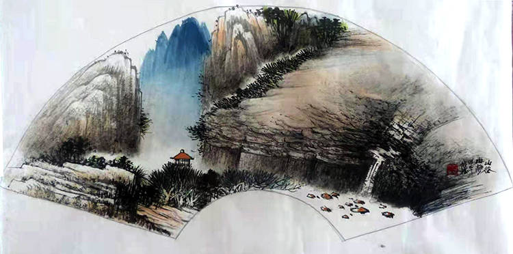 68x20cm《銀泉玉珠天上來》136x68cm《漁莊秋霽圖》68x136cm《江山