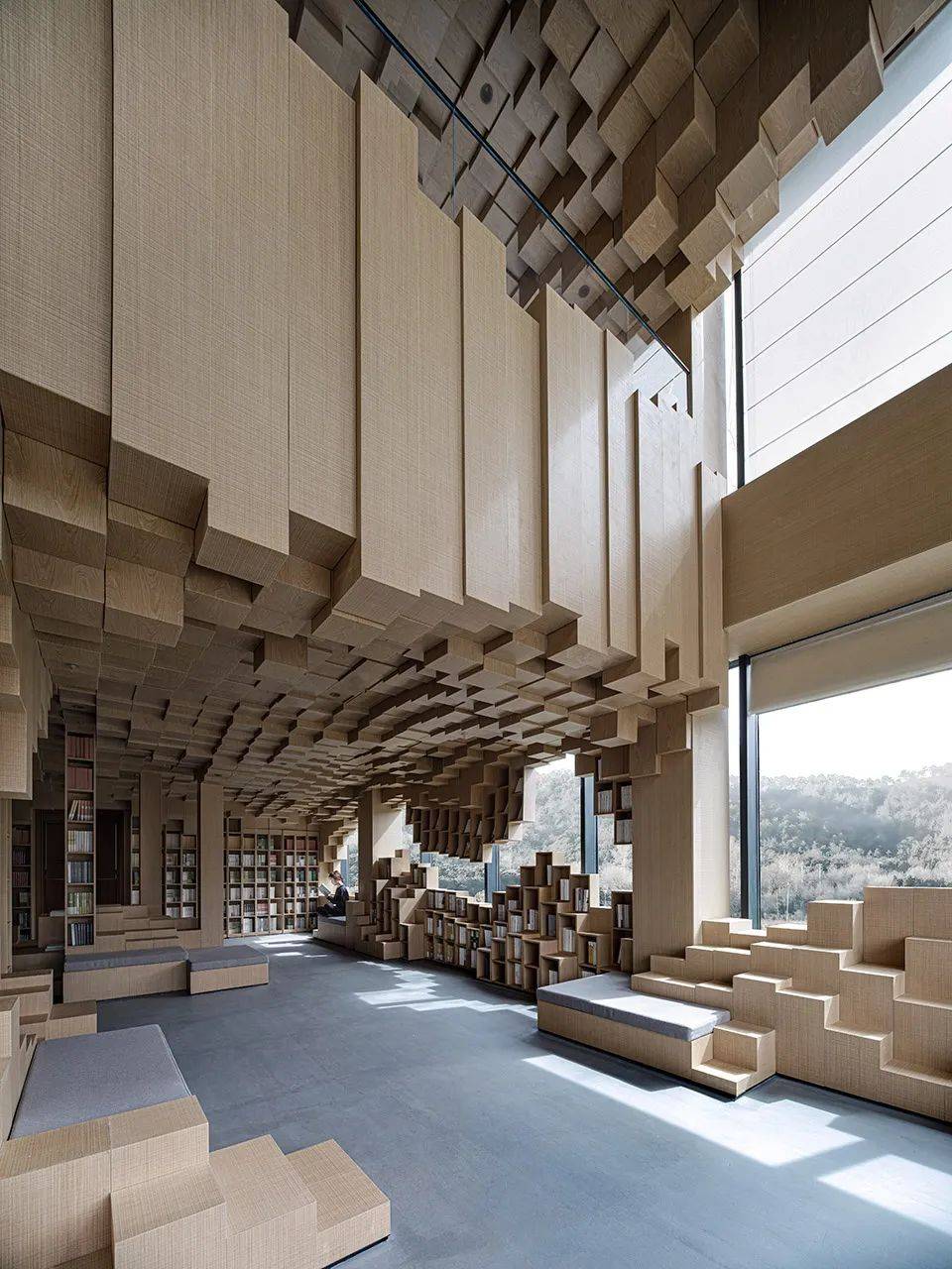 以立方体块组成的流动像素风,设计建造3d洞穴般独特艺术生活馆