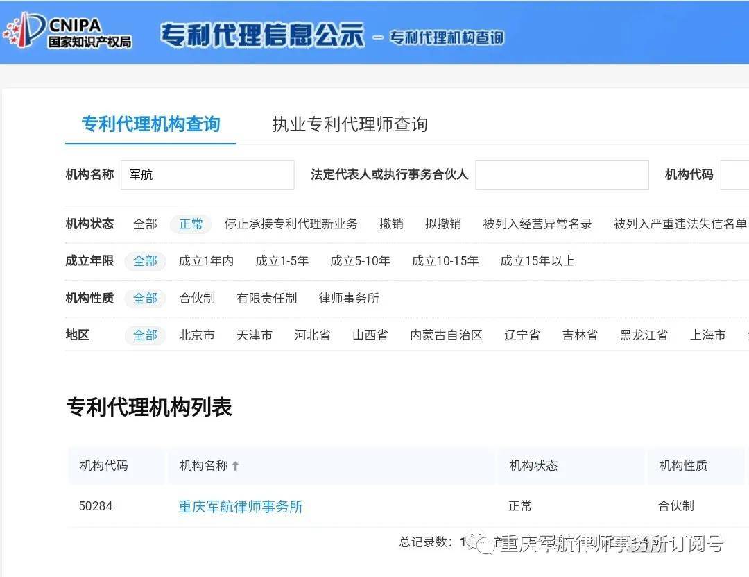 重庆军航律师事务所喜获专利代理资质