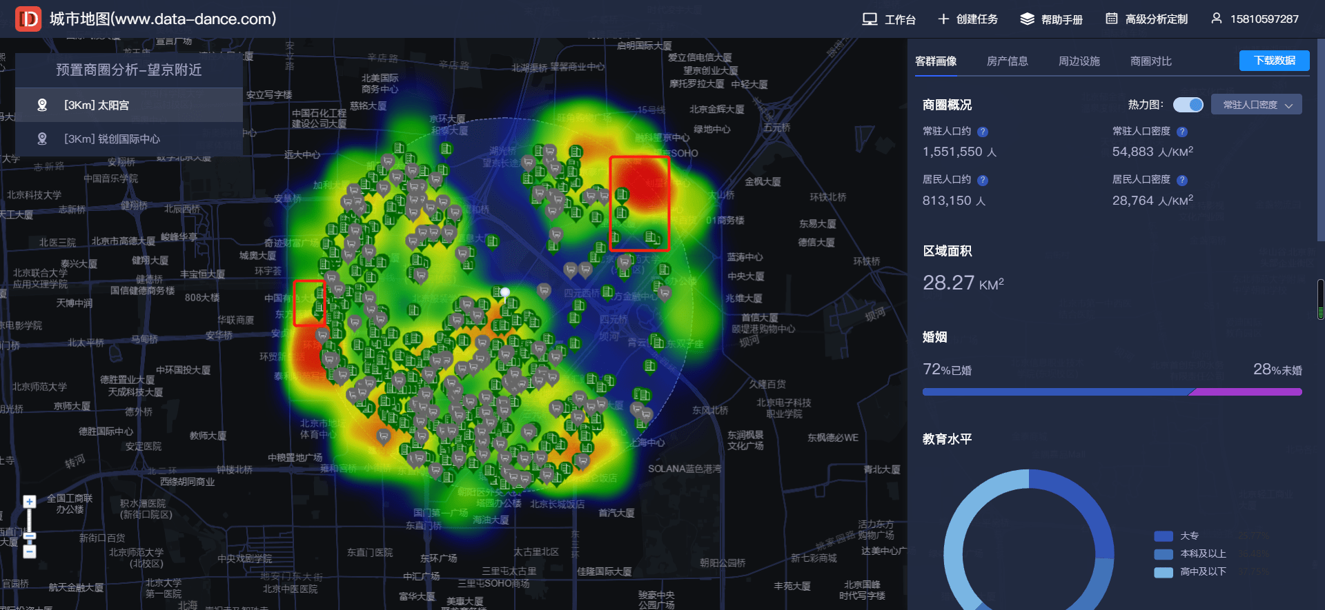 叠加了人口热力图,住宅分布图,同类业态分布图