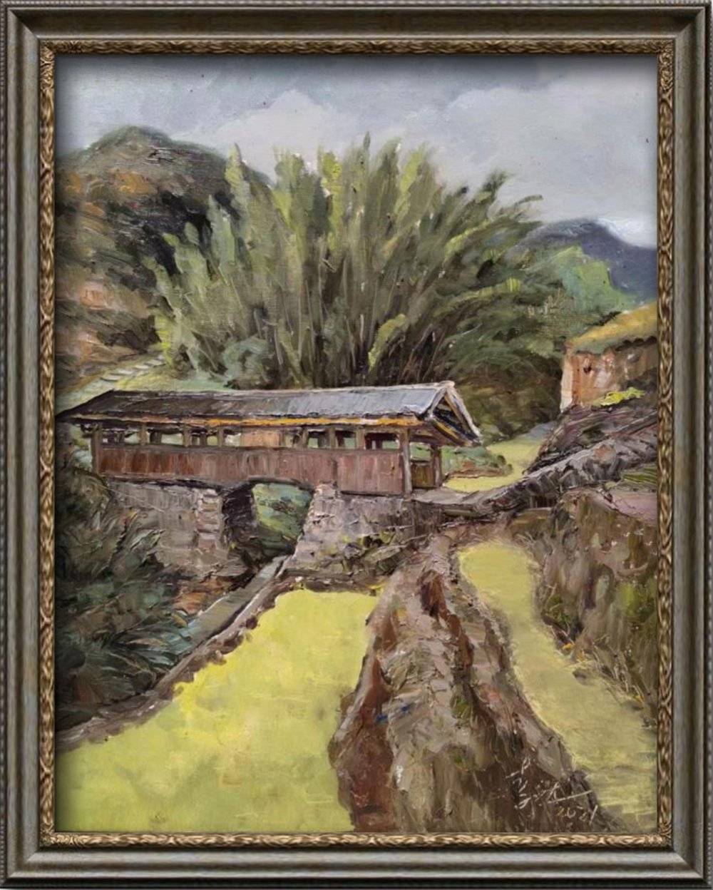 《福建南岩古村老房》,60x80cm 2021年,布面油画