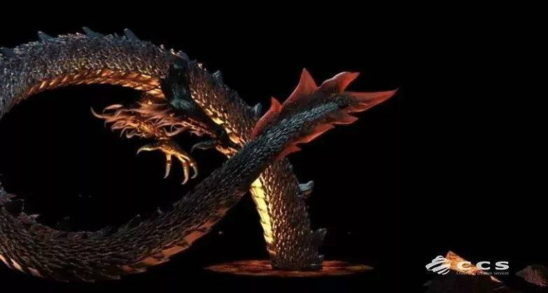 尾部造型制作最终,根据场馆造型(形似龙潭),制作出巨龙在场馆中若隐若