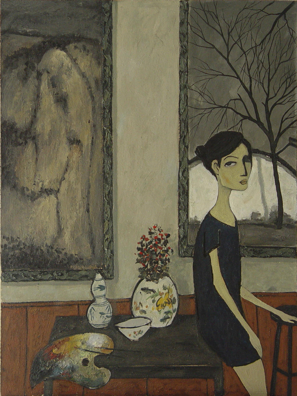 留影·雪景前》 81x65cm 布面油彩 2008年《留影》 81x65cm 布面油画