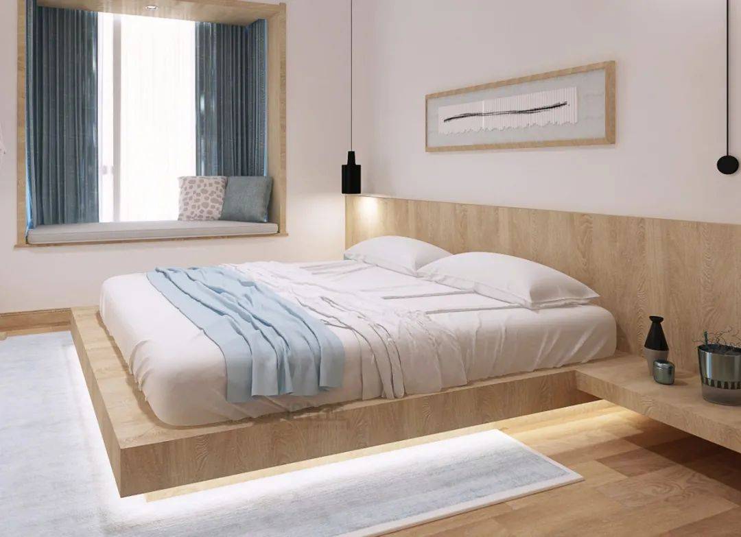 ③床头柜与床一体在定制家具的时候,也可以把床头柜与床设计成一体的