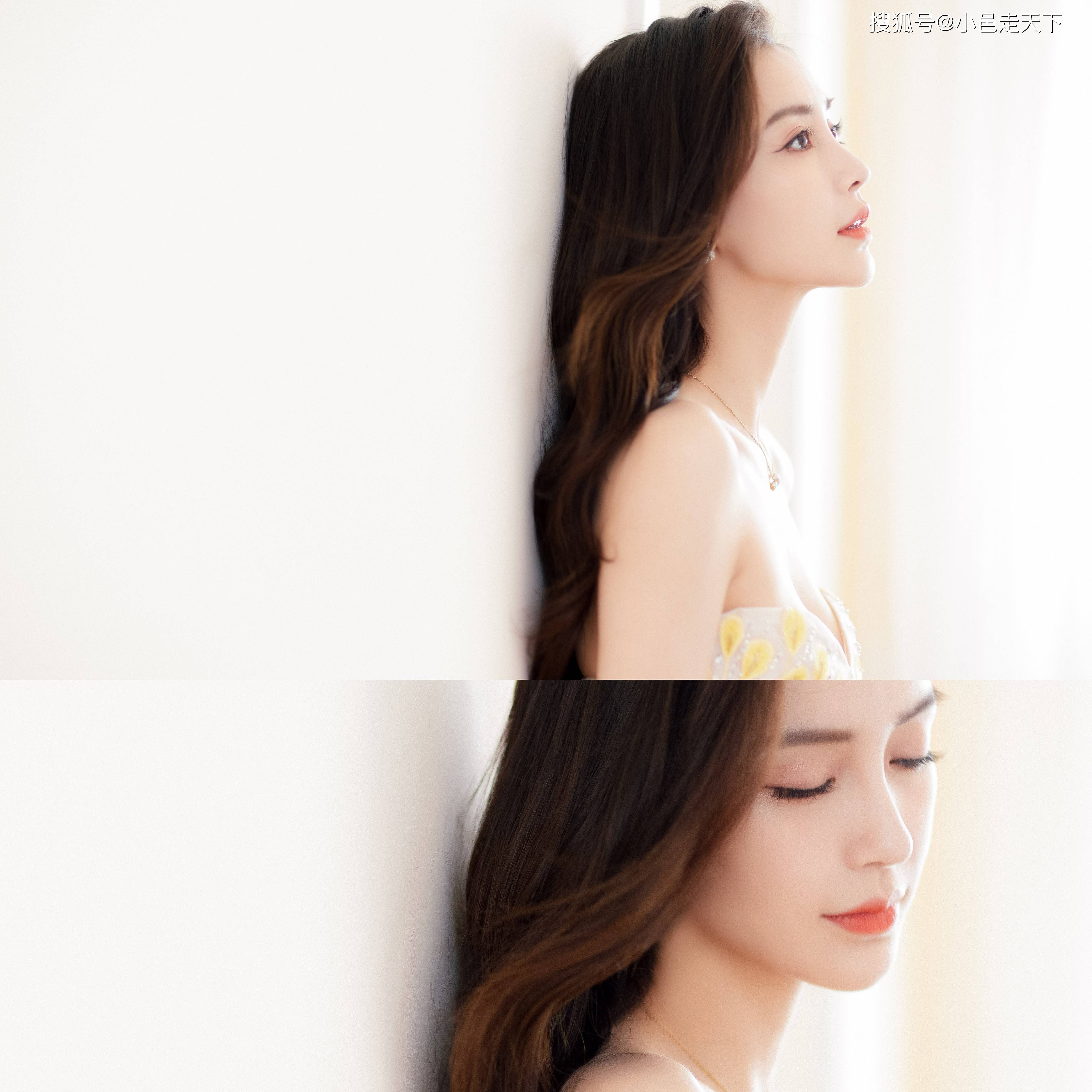 杨颖一字露肩长裙性感写真