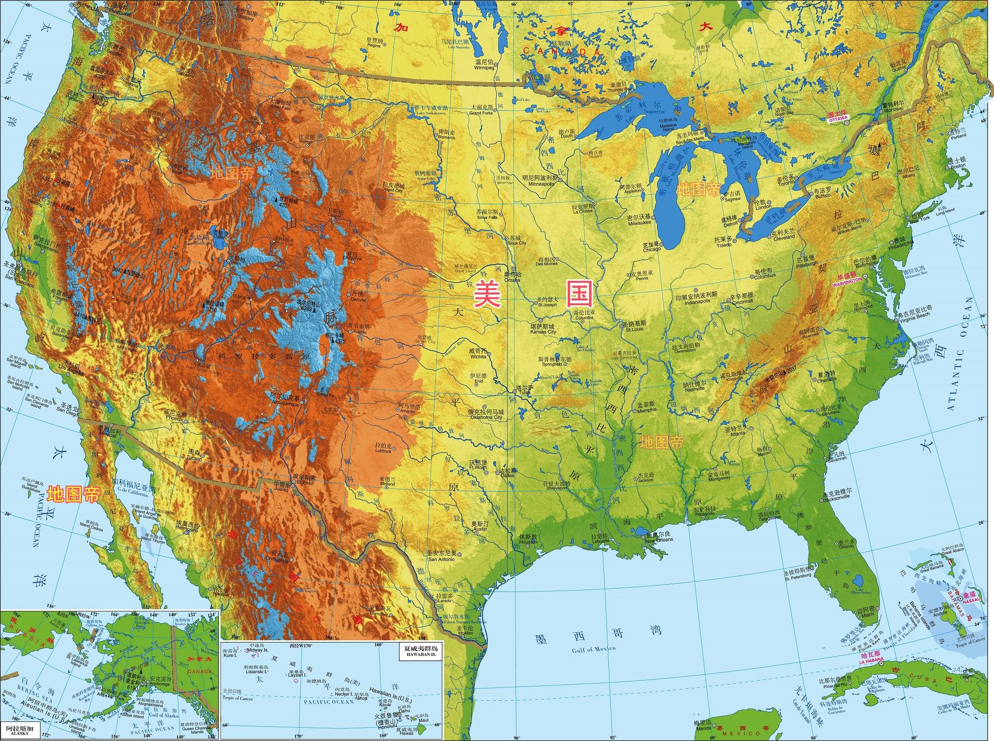 美国地形图地理图册图片