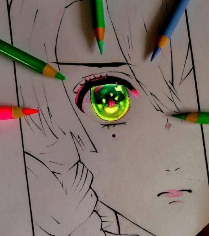 用彩铅绘制鬼灭角色中的眼睛,炭治郎帅出天际,蝴蝶忍充满神秘感