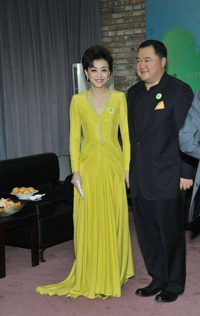 老公|杨澜与老公同框，穿一袭黄色长裙小鸟依人，老公身材发福一脸憨