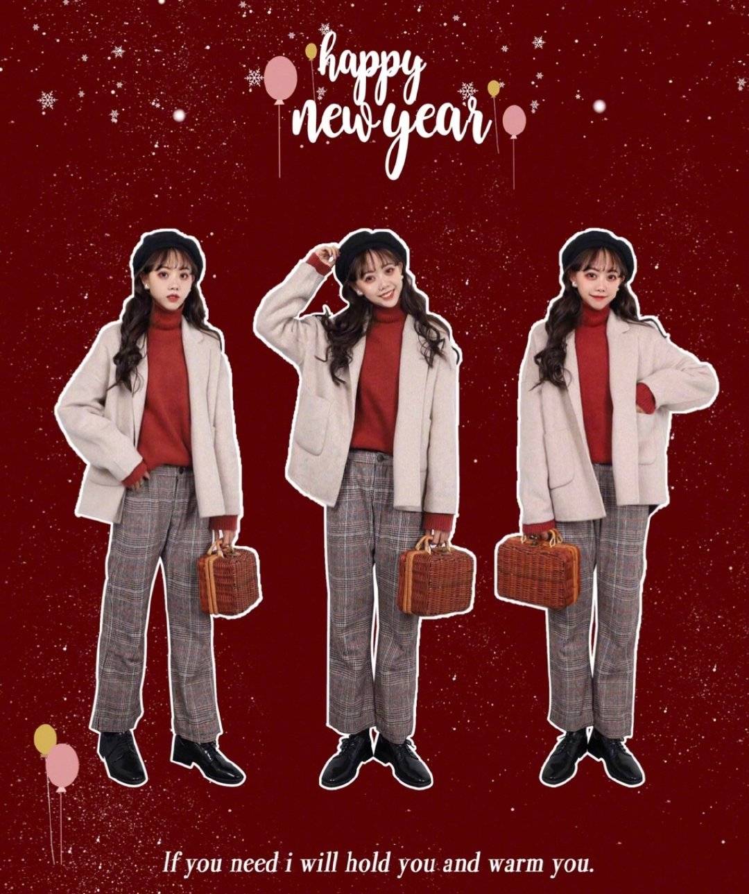 色调|新年味十足的气质女生穿搭，复古甜美又精致，满满都是小心机