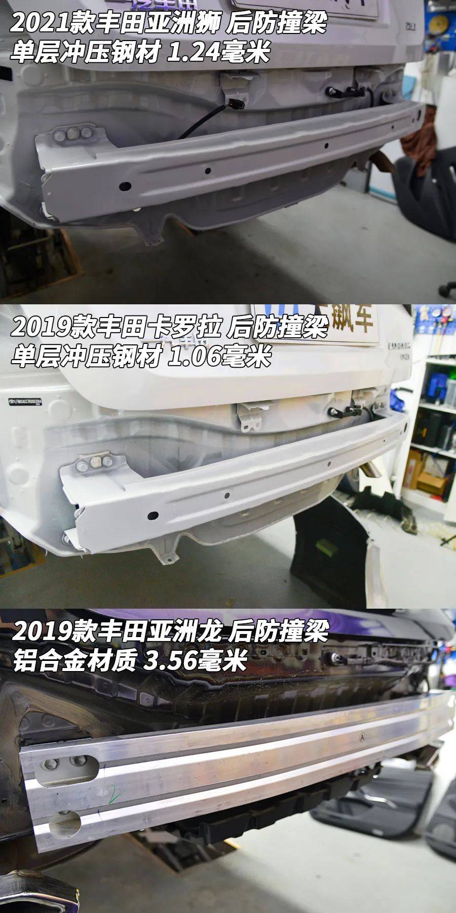 24毫米,比卡罗拉要厚一些,但和铝合金后防撞的亚洲龙相比,还差得远.