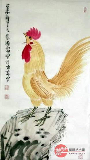 2016年1月原创写意作品《金鸡报晓图》