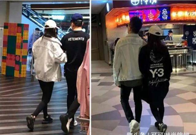牛仔|张馨予携何捷逛商场，穿牛仔外套配无痕裤好显瘦，二人紧贴真甜蜜