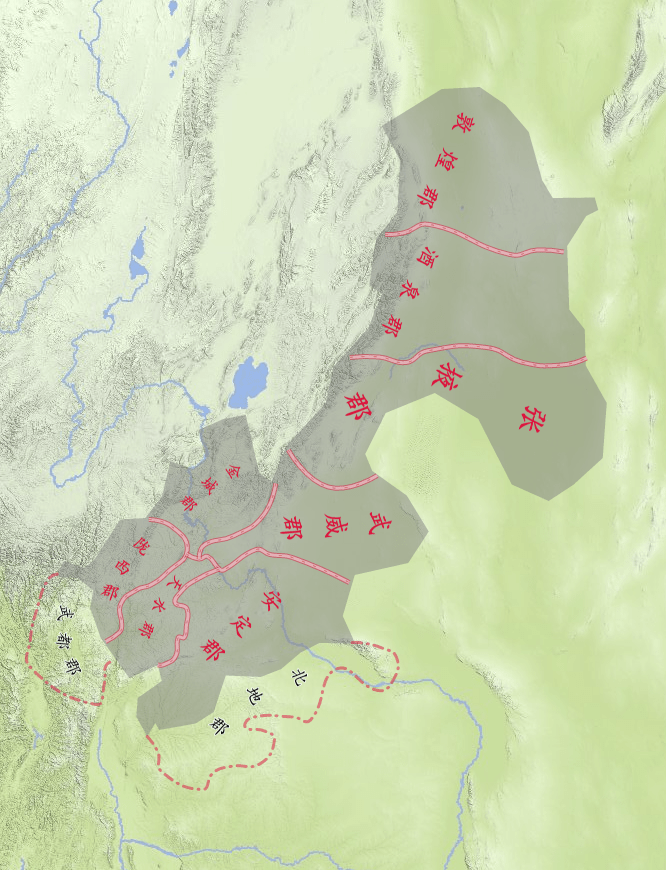 涼州刺史部涼州刺史部:領有安定郡,天水郡,隴西郡,金城郡,張掖郡,酒泉