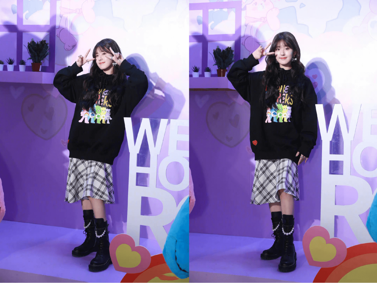 显得|赵露思生图与精修图没差啥，虽然穿长裙显得腿有点粗，好在挺耐看