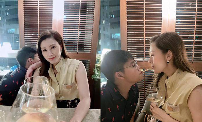 细节|李嘉欣入秋照放大招，穿无袖少系扣，跟儿子玩嘴对嘴抢食太有情调