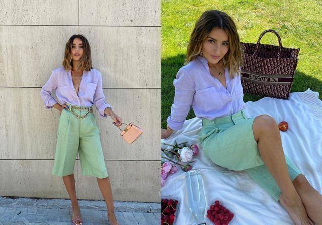 皮筋|周涛都这么时髦了？绿色衬衣配伞裙，马尾用5毛钱皮筋扎出新花样