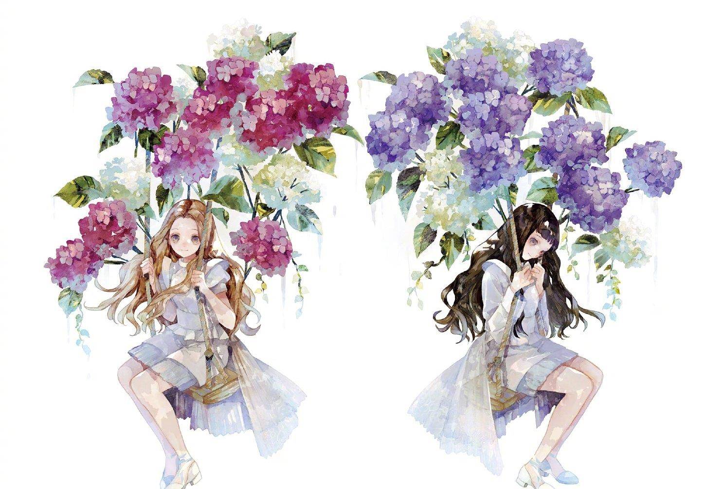 插图|画师绘制“花朵×美少女”，花和少女最搭配，风格细腻又温柔
