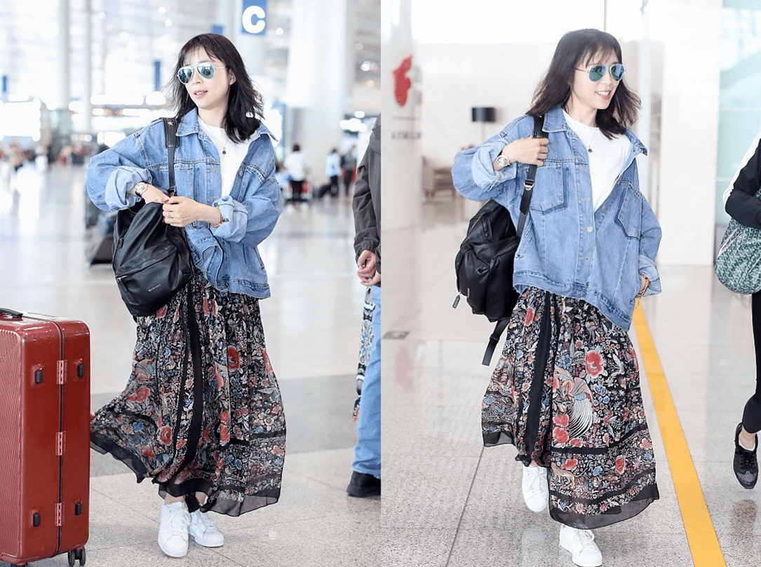 都能|张静初这裙子看着挺有年代感，花色略显土气，但她穿还挺可爱的