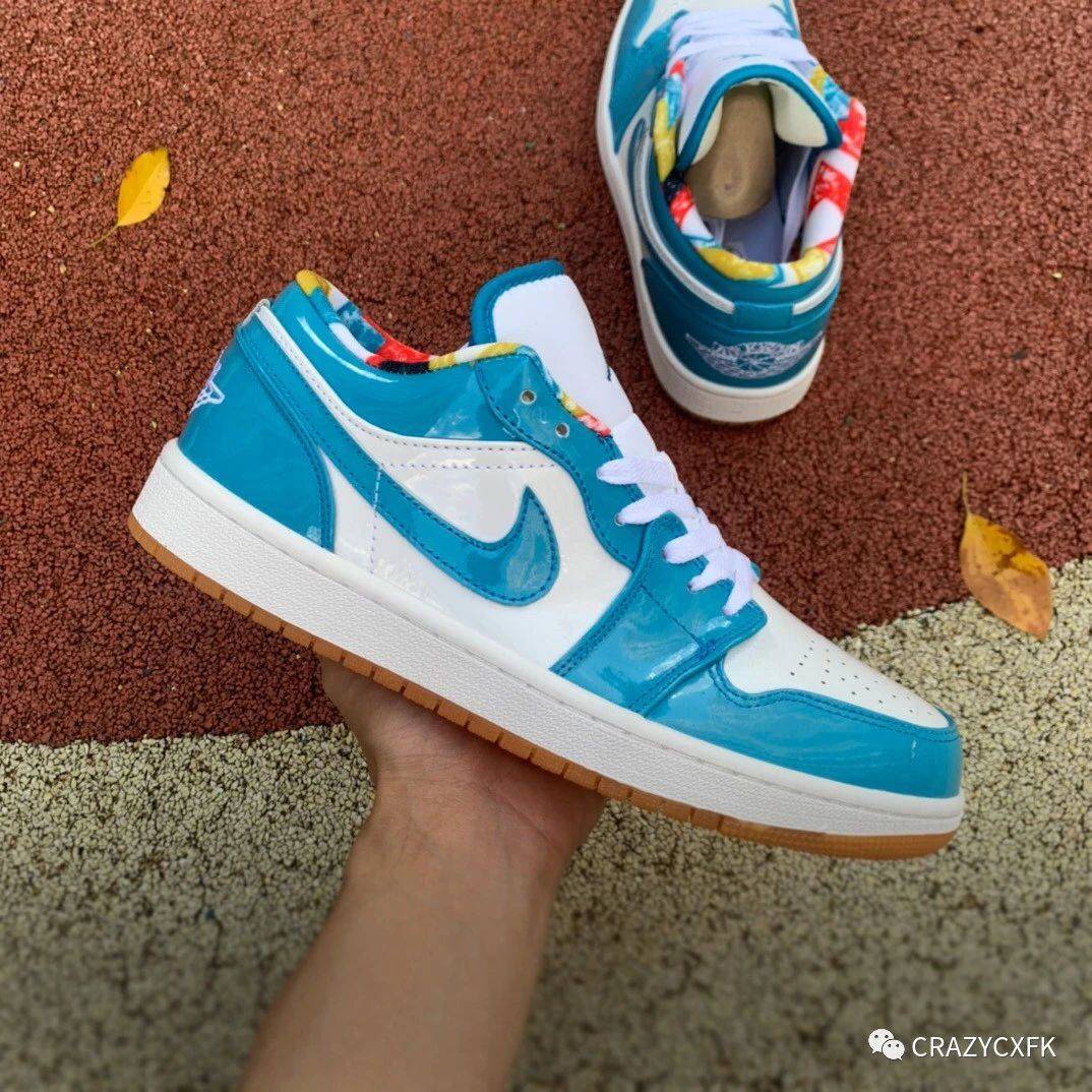漆皮|乔丹 Air Jordan 1 Low Release 蓝生胶漆皮低帮运动鞋