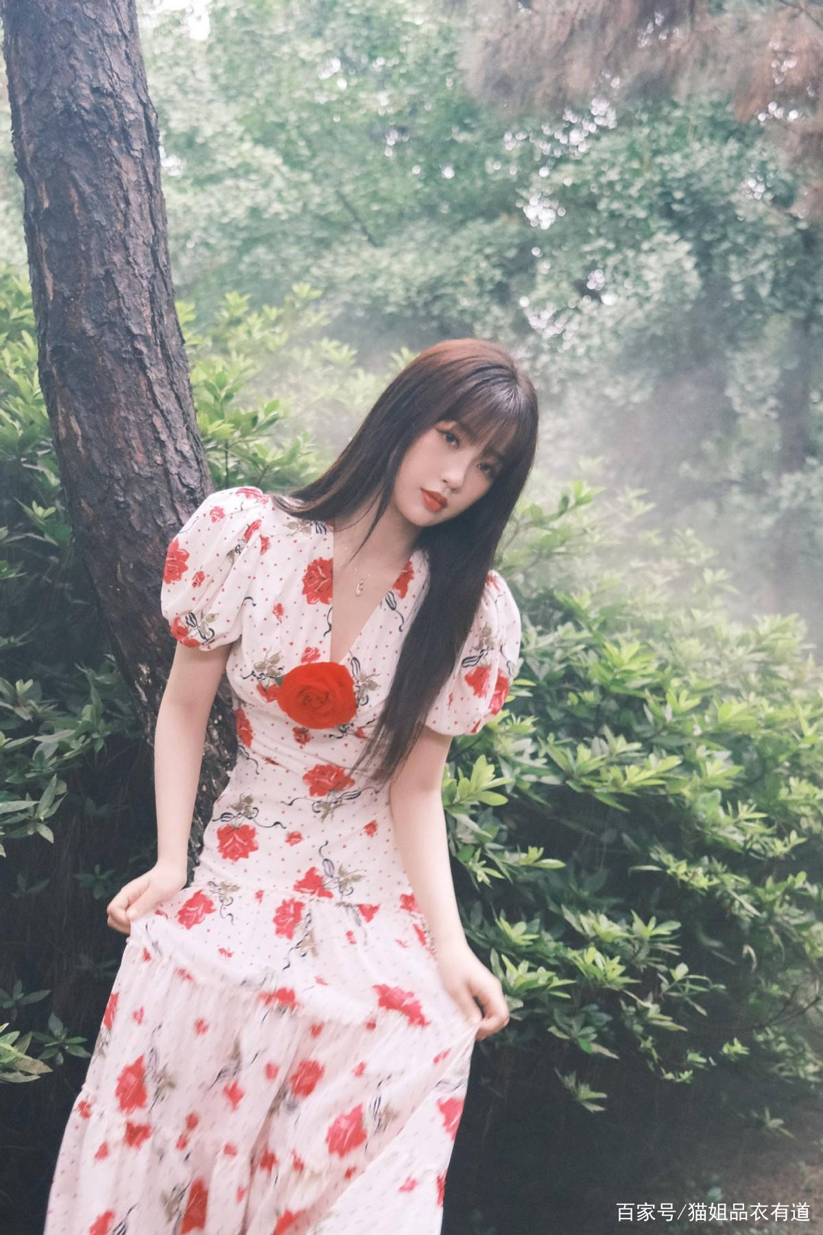 真会|虞书欣太淘气了，穿碎花裙领口还要插一朵玫瑰，真会赶时髦