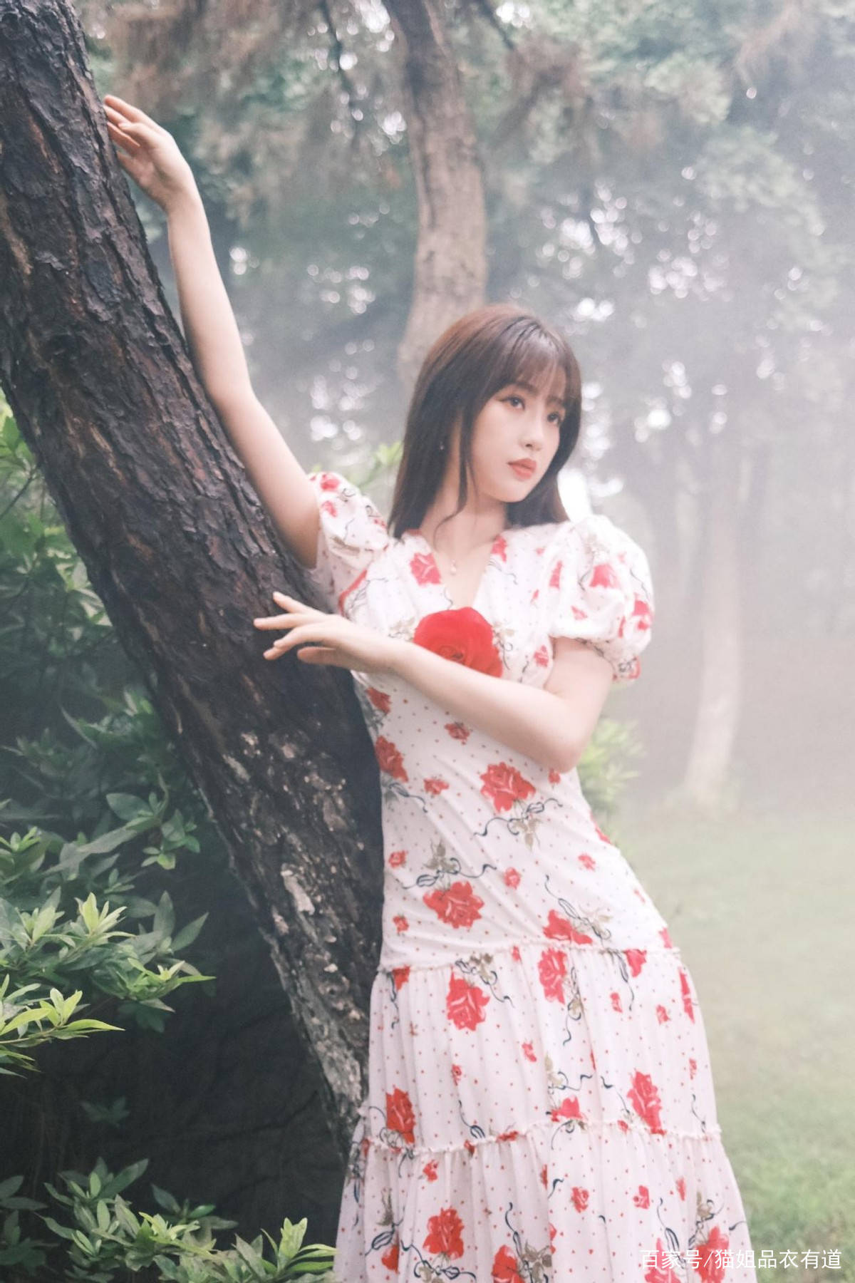 真会|虞书欣太淘气了，穿碎花裙领口还要插一朵玫瑰，真会赶时髦