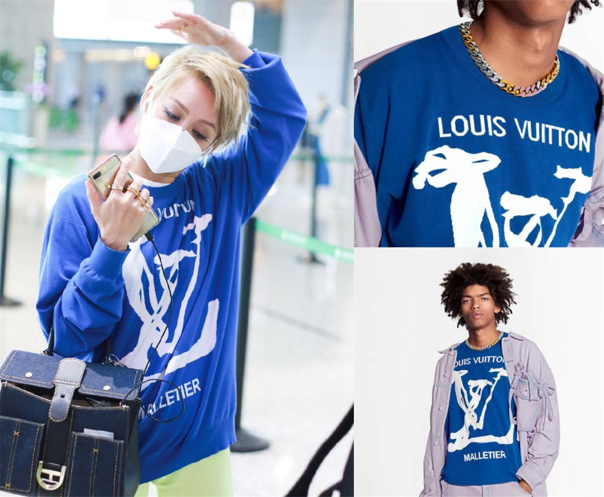 短裤|宁静走机场太高调，近万块的LV配嫩绿色短裤，48岁也有少女范