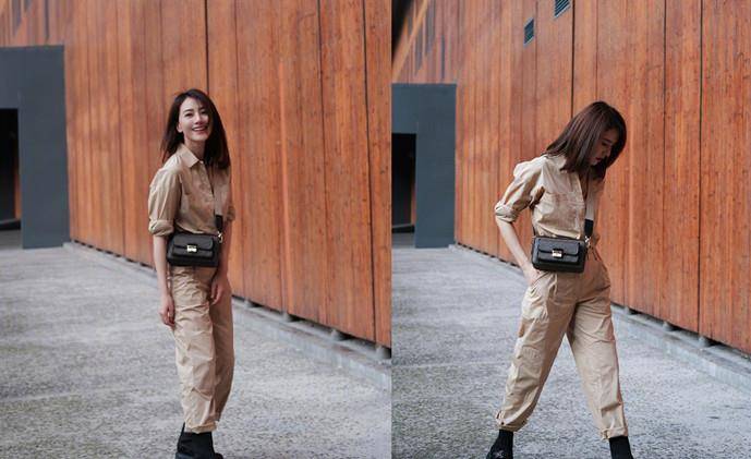 大头鞋|高圆圆路边营业状态好!穿连体裤配大头鞋,累路边休息难掩小细腿