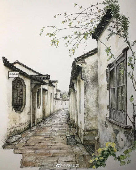 画家马小伟的钢笔水彩画江南古宅 #钢笔水彩##远伦分享