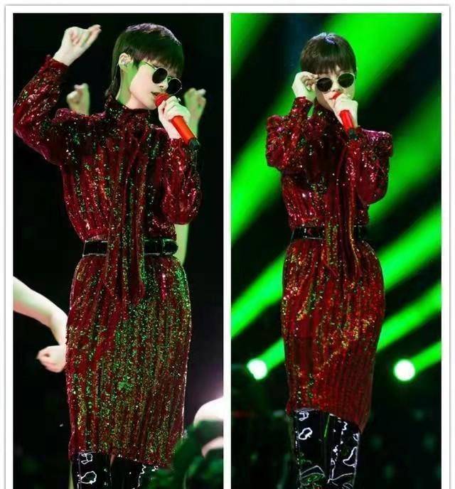 黑色 李宇春风格改变真大，短发配上“耀眼裙”，终于有点女人味了