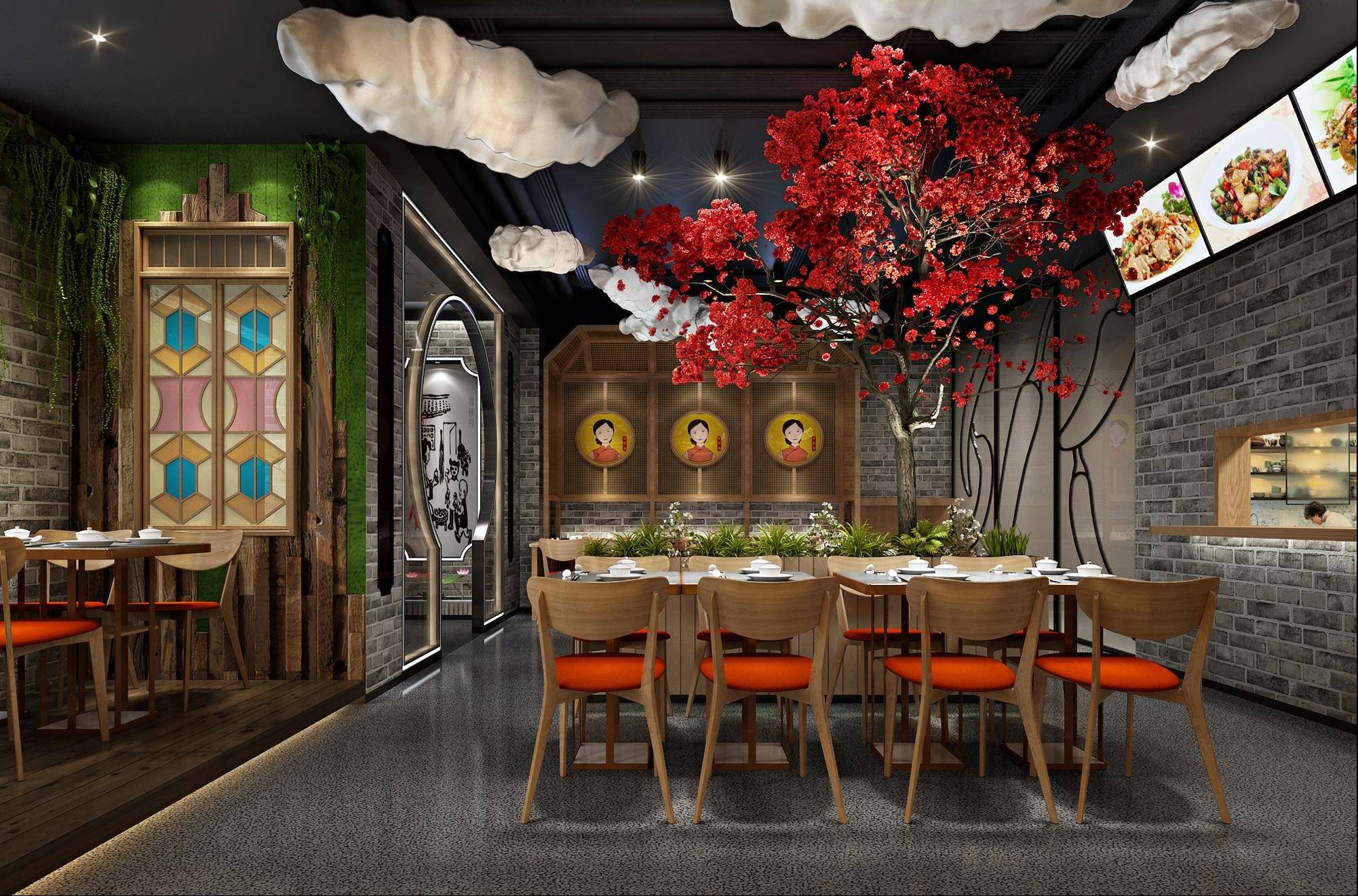 回忆中国红100平方米岭南风格珠海餐厅公装设计案例