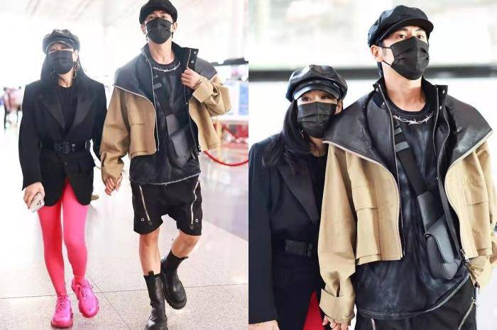 曲线 51岁钟丽缇和老公机场被拍！十指相扣大秀恩爱，亲密靠老公肩上