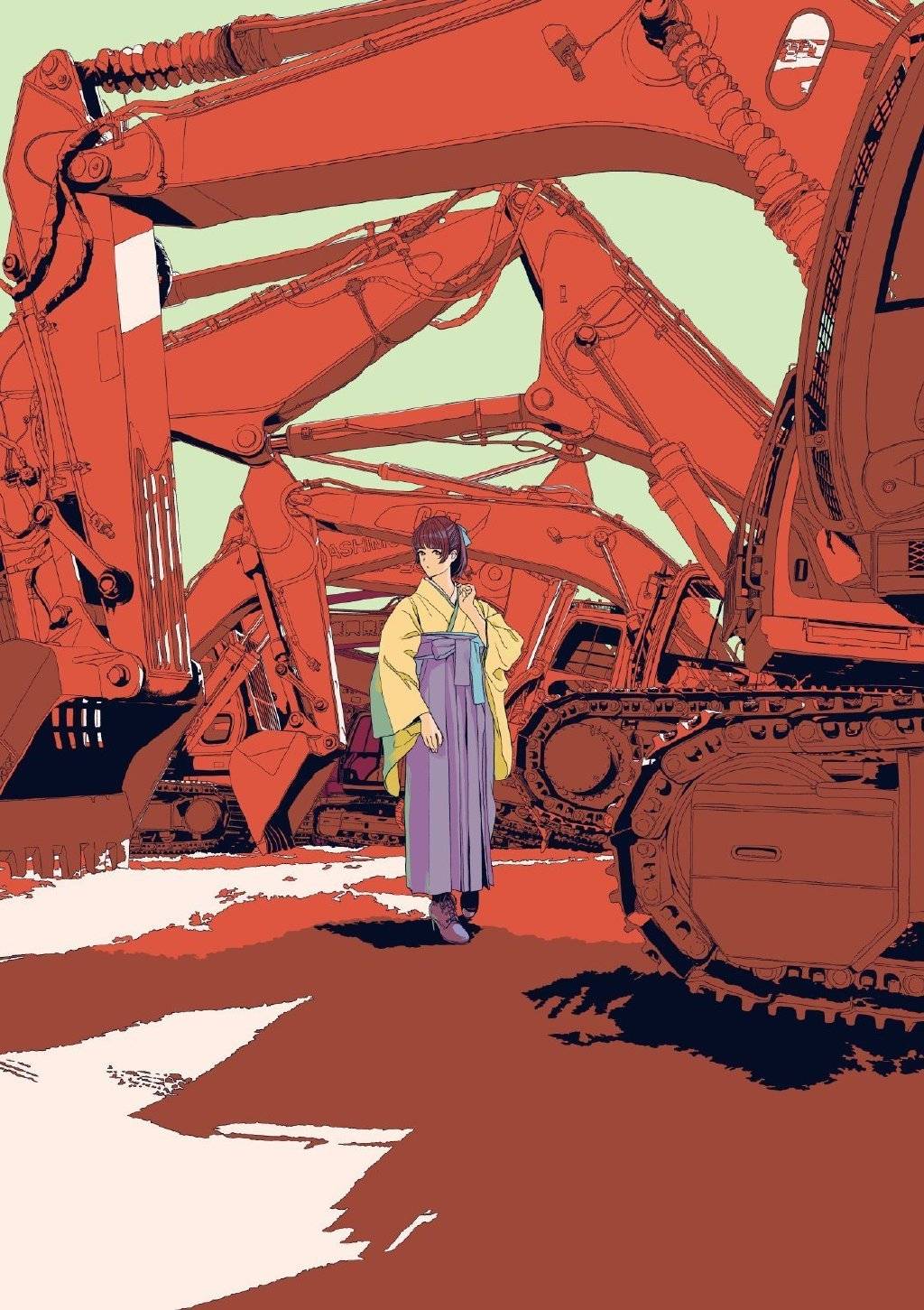 田中 美少女辅以工业元素的插画,不搭界却又能和谐并存