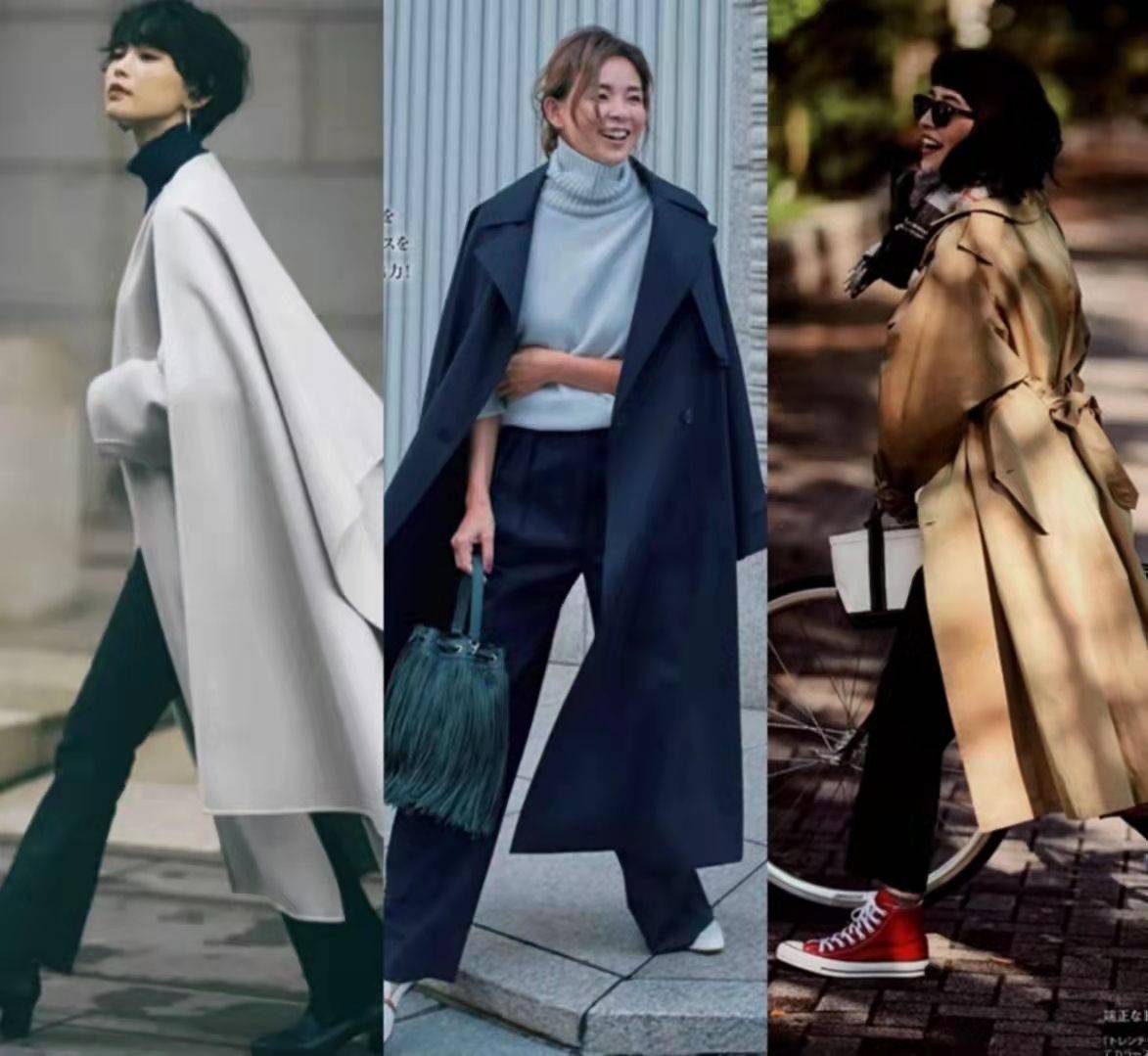 黑色 秋冬长大衣不一定配半裙，搭这四条裤子更保暖，不露腿也很时髦