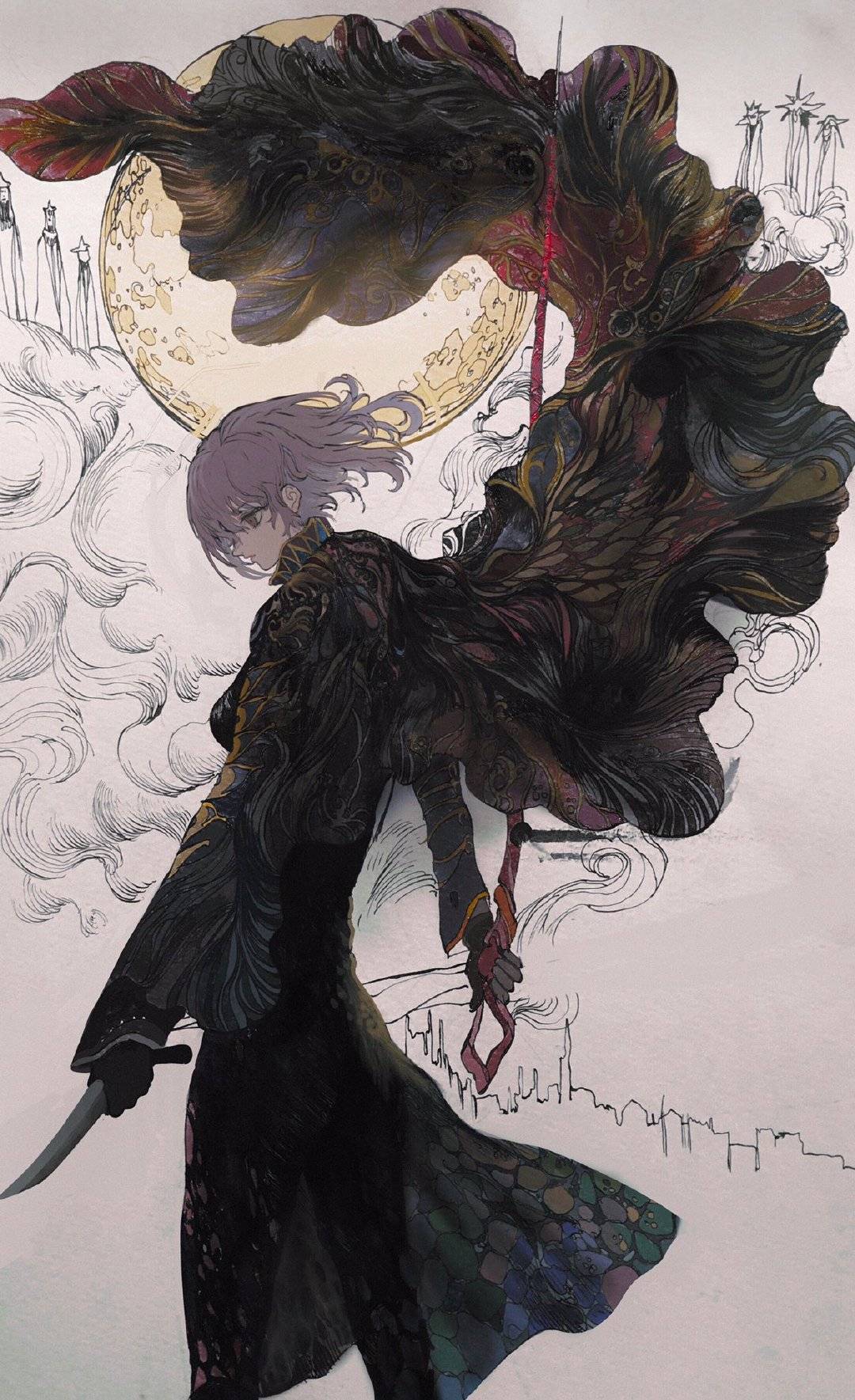 幻想 平涂风格的幻想系人物插画,每一幅作品都似乎在讲故事