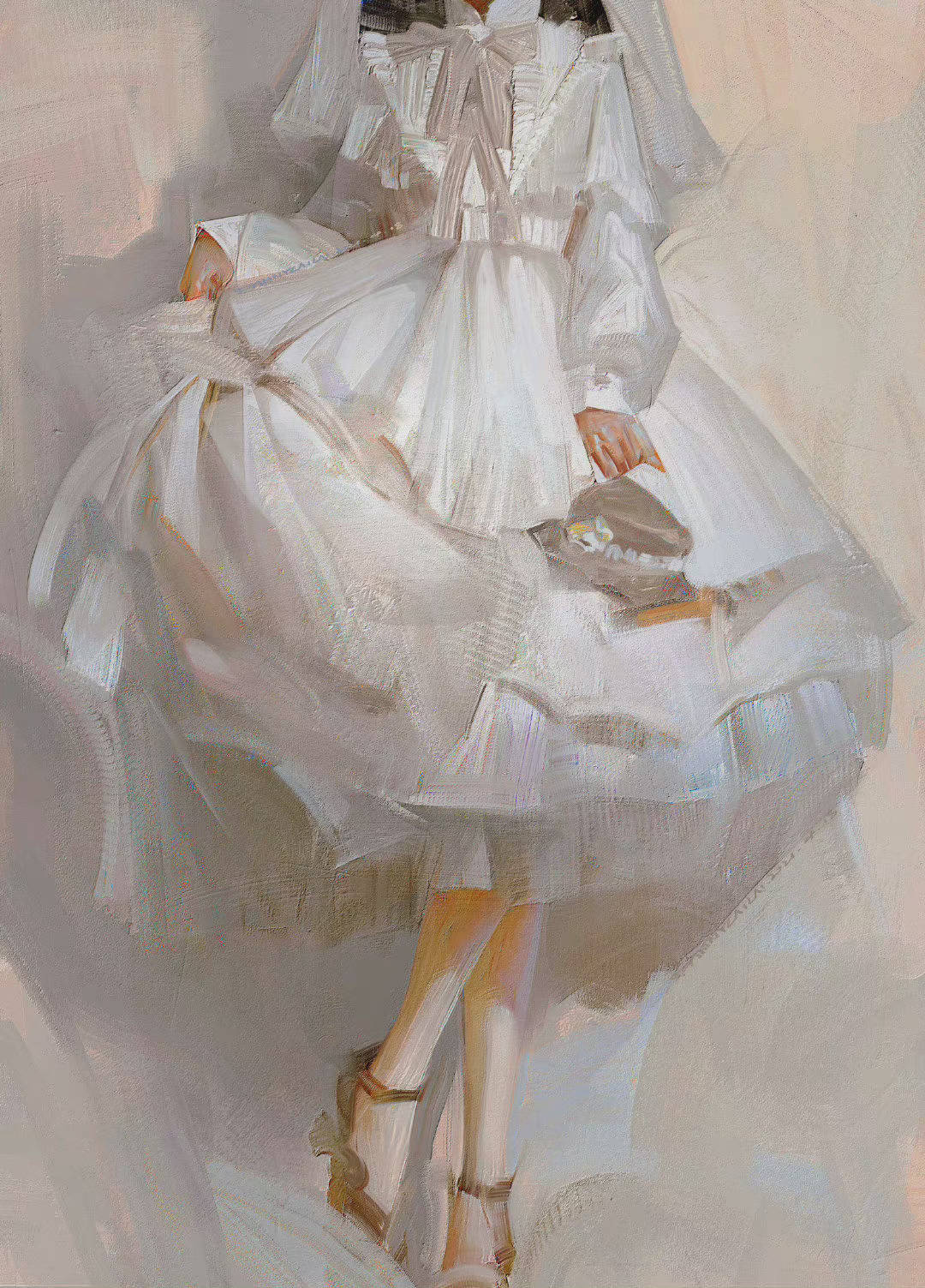 插画 高级油画质感插画作品，笔下的白衣少女太梦幻了