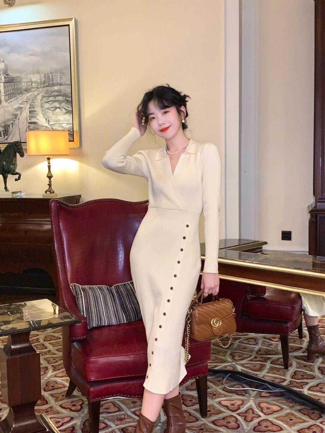 品牌 秋冬，穿针织连衣裙魅力全开，高级优雅又洋气，漂亮大气