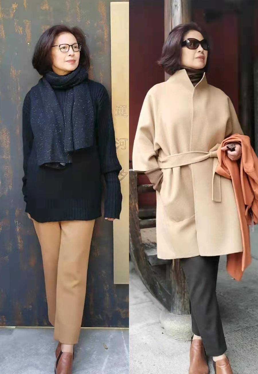 黑色 “呢大衣、小脚裤”才是五六十岁女人应有的秋季打扮,优雅太气质