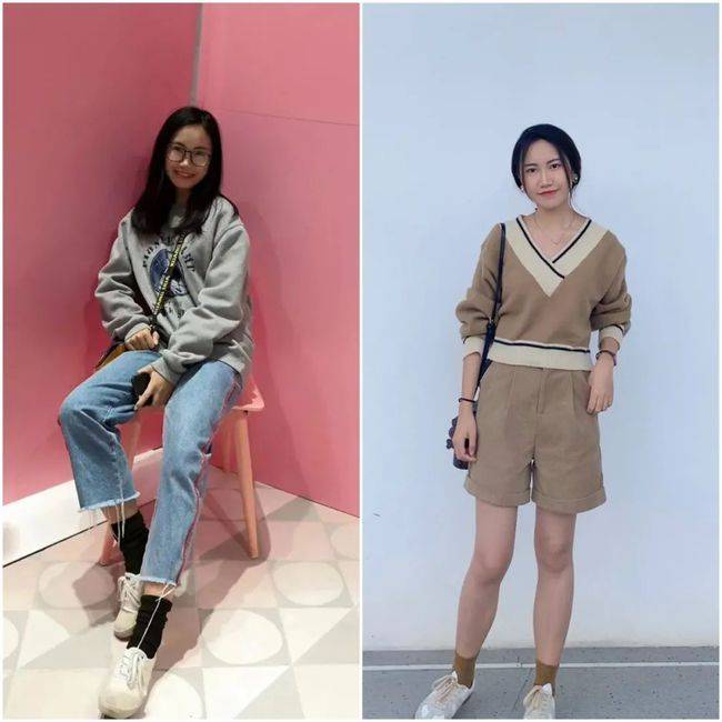 整体 浅色的板鞋,整体颜色都是冷色调,很高冷的搭配