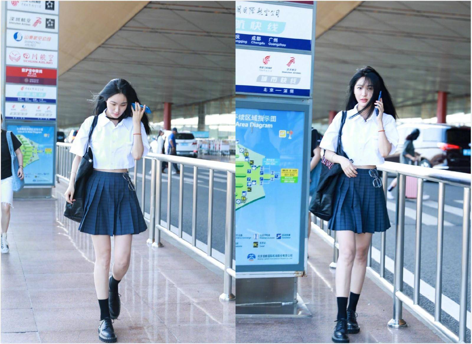 黑色 她是黄晓明前女友,穿衬衣百褶裙配小皮鞋,瞬间美成16岁高中生