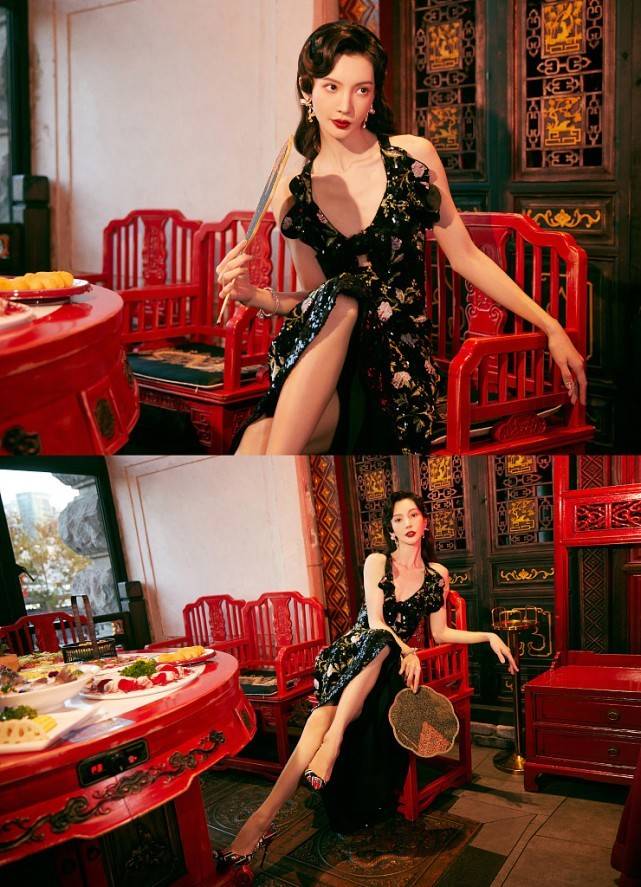 身材 被金晨的“国风”造型惊艳了，穿黑碎花吊带裙身材有料，曲线撩人