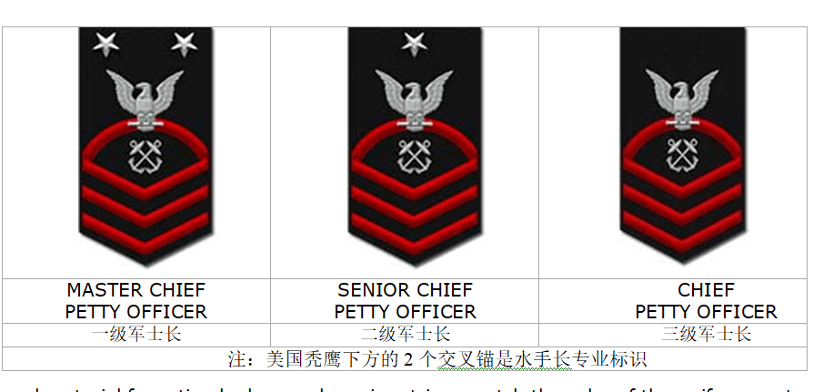 美国海军士兵军衔军士长的4种军衔标志
