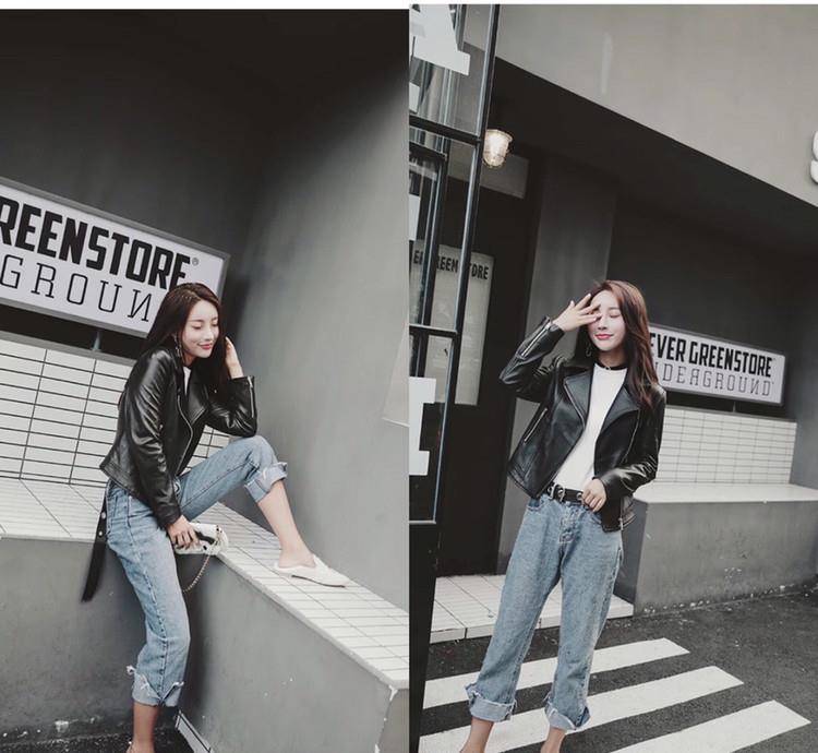 初恋 黑色皮衣外套搭配,与“初恋裤”是绝配
