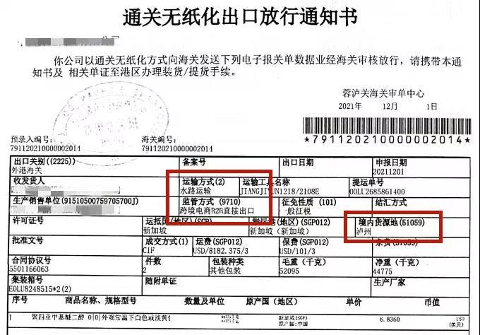 12月1號,雲港物貿通平臺助力瀘州某化工企業順利完成出口9710報關和