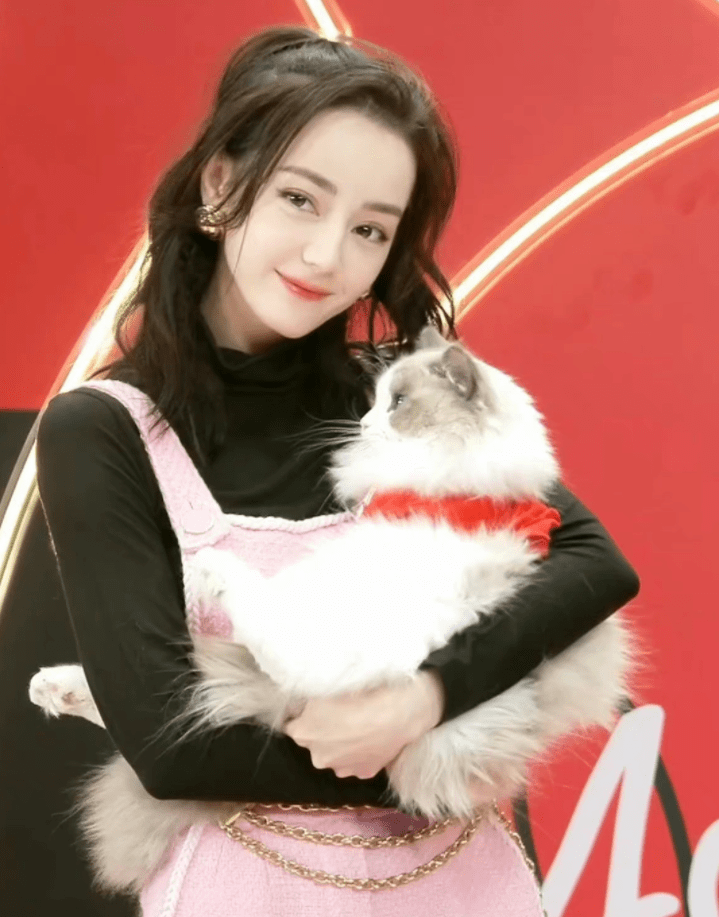 迪丽热巴直播时抱猫好温柔穿粉色背带裤甜味足被赞颜值天花板