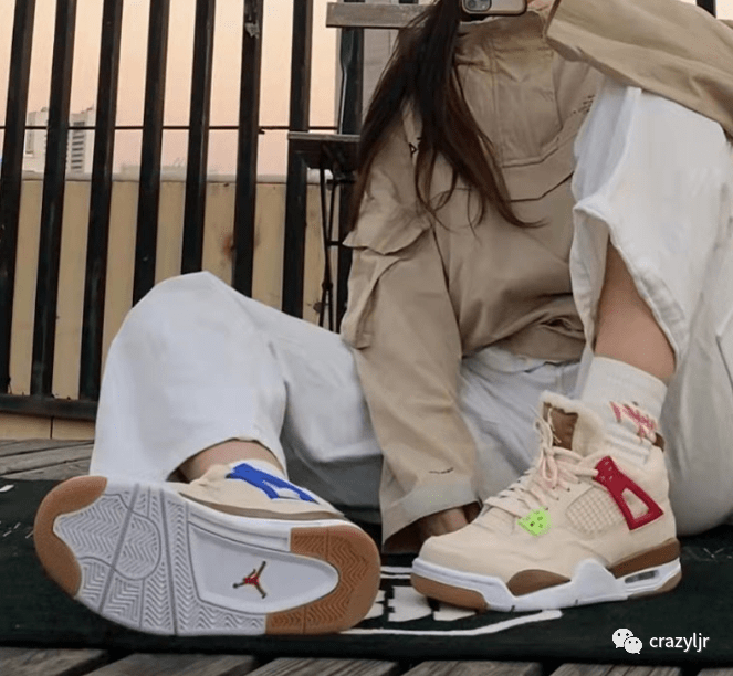 羊绒 潮人穿搭Air Jordan4乔AJ4卡其棕色羊糕绒鸳鸯休闲女气垫篮球鞋