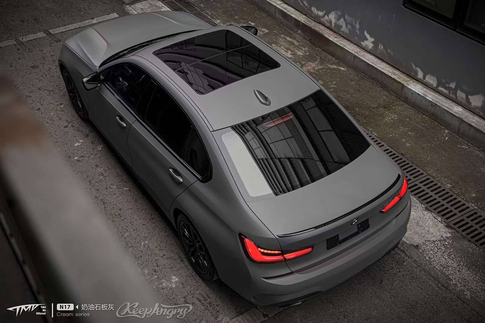 tmd潮牌改色膜:宝马3系改色奶油石板灰_take_石板_奶油