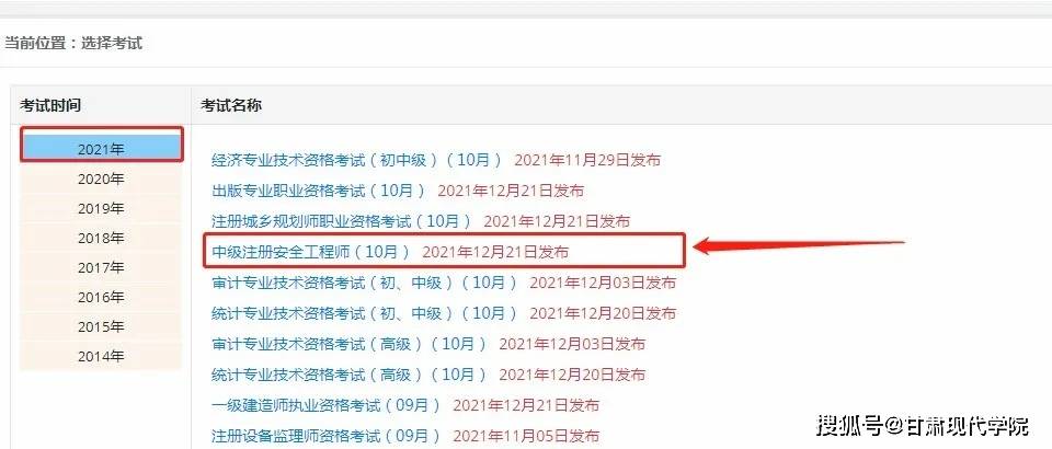 成绩查询2021年度中级安全工程师职业资格考试成绩公布