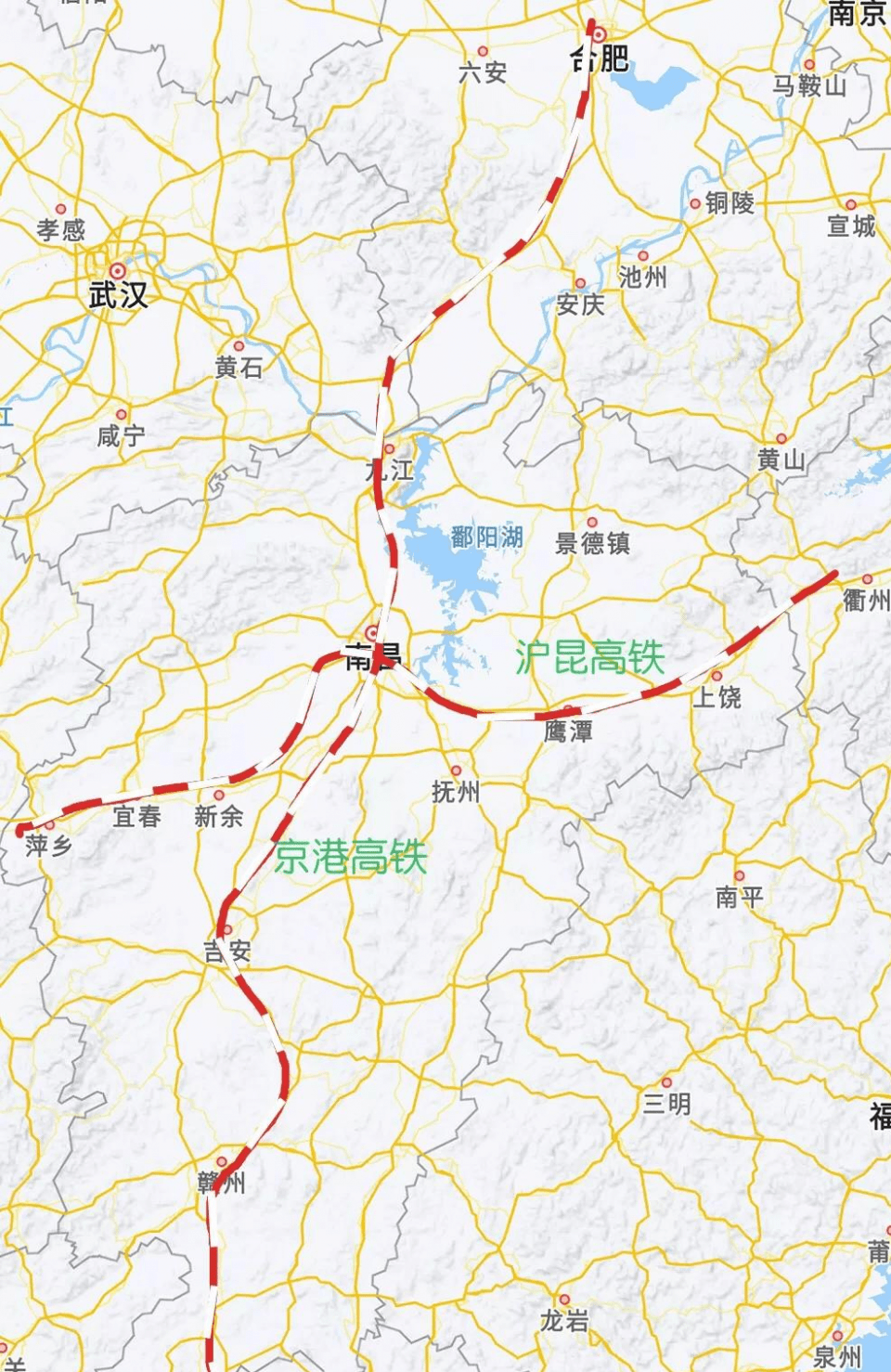并没有直达珠江口西岸各大城市以及广州,虽然深圳至广州有高铁线路