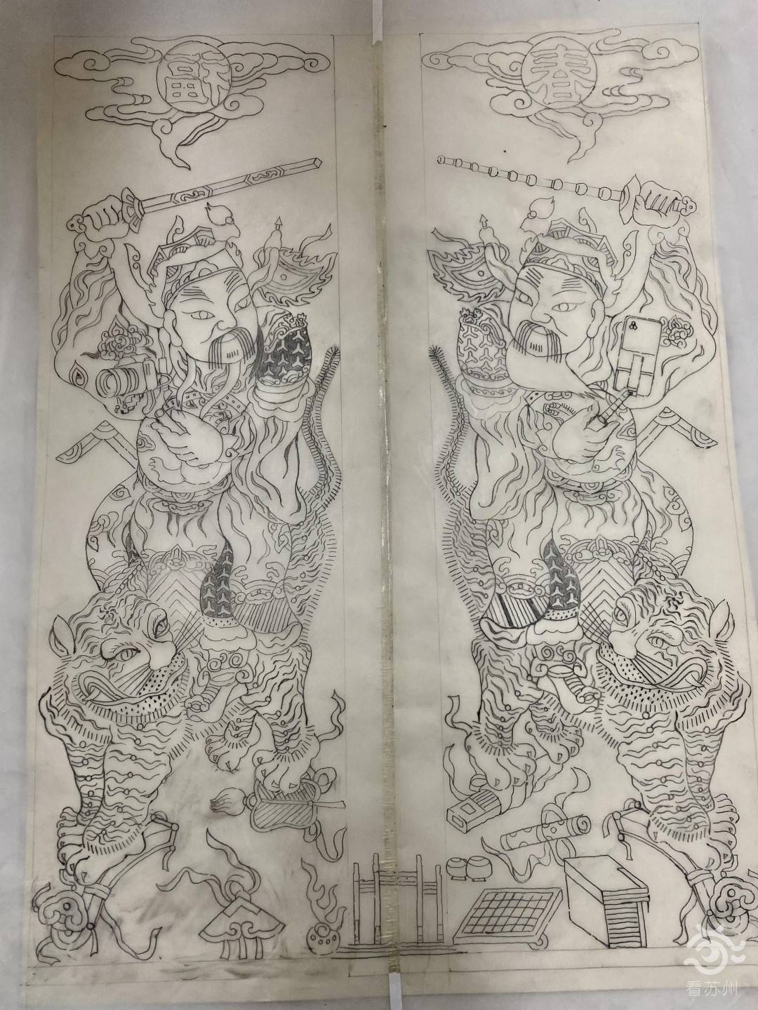 领略“新年画”里的姑苏“老年味儿” 苏州桃花坞“新式门神”出炉_志军_木版_创作